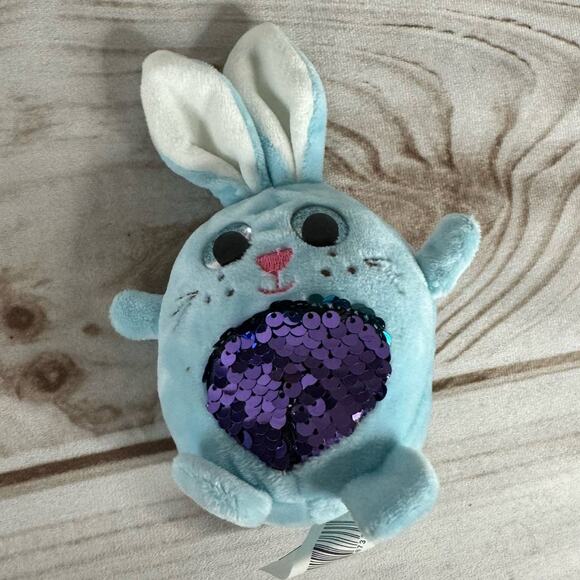 Walgreens Blue Bunny Plush Stuffed Animal w/ Reversible Sequins Belly- 7" Long - Picture 1 of 3